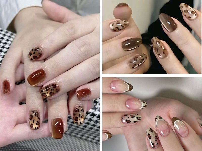 Mẫu nail sơn thạch mắt mèo họa tiết da báo