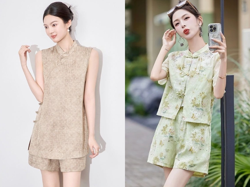 sườn xám phối cùng quần ngắn 
