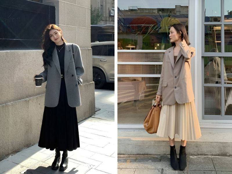 Áo blazer phối cùng với váy xòe