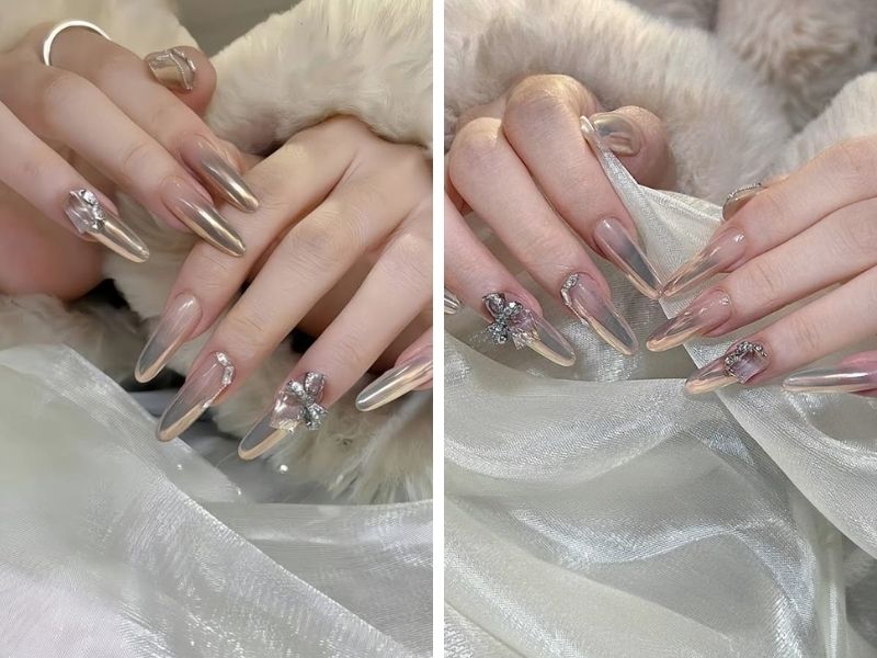 Mẫu nail sơn thạch mắt mèo tráng gương