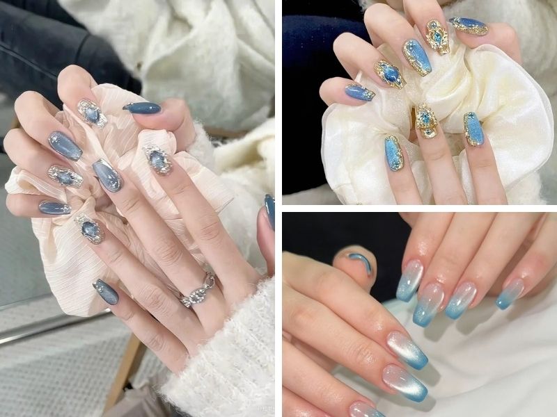 Mẫu sơn gel thạch mắt mèo tone xanh dương