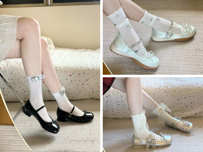 Cách phối tất với giày búp bê