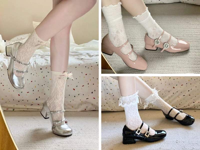 Mẫu mix tất với giày búp bê