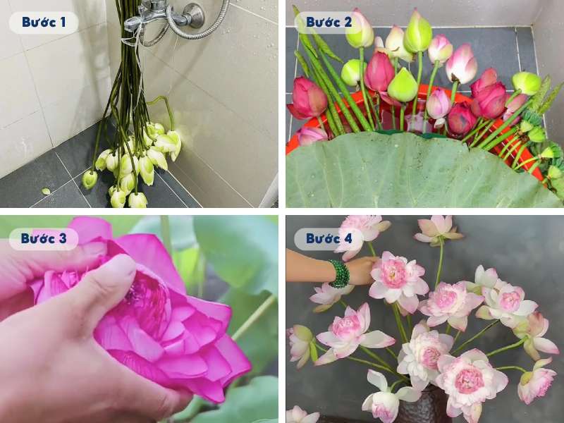 Cách cắm hoa chưng bàn thờ ngày Tết với sen