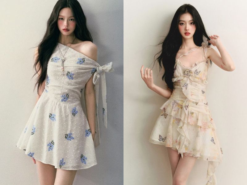 phối đồ nữ với váy hoa nhí 