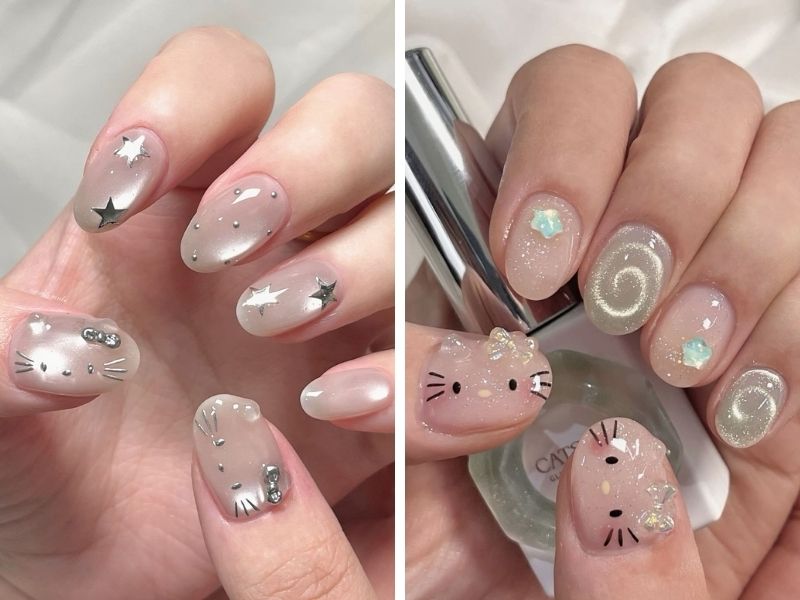Mẫu nail thạch mắt mèo Hello Kitty