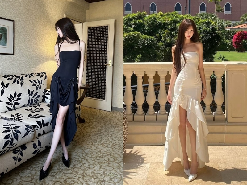Chọn váy body xẻ tà kết hợp đai lưng