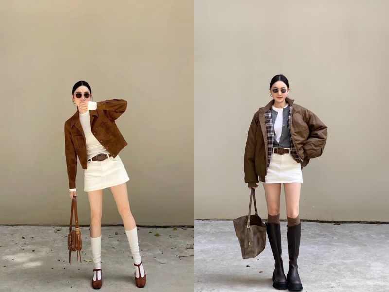 Chân váy ngắn phối cho người lùn 1m50