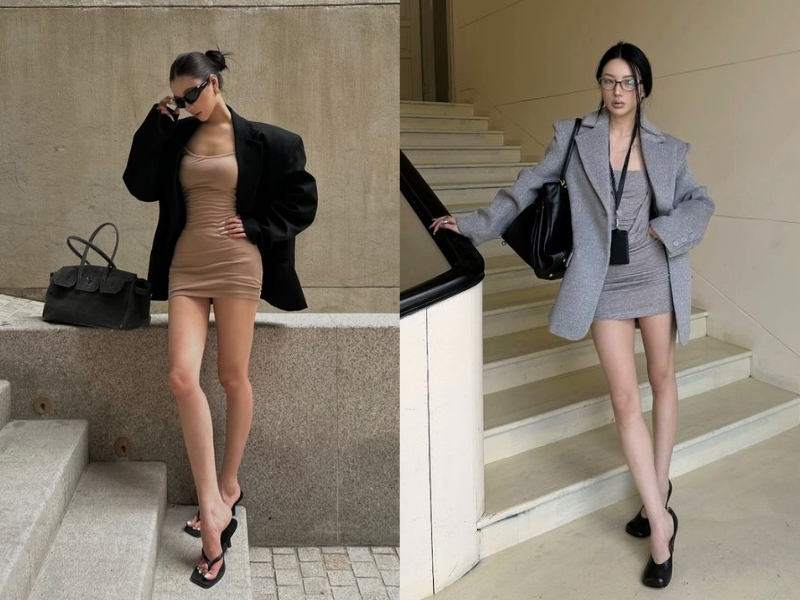 Phối đầm với áo khoác blazer 