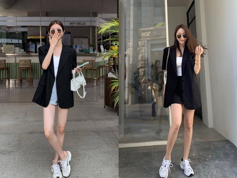 Mix đồ với áo vest đen nữ theo phong cách Hàn Quốc
