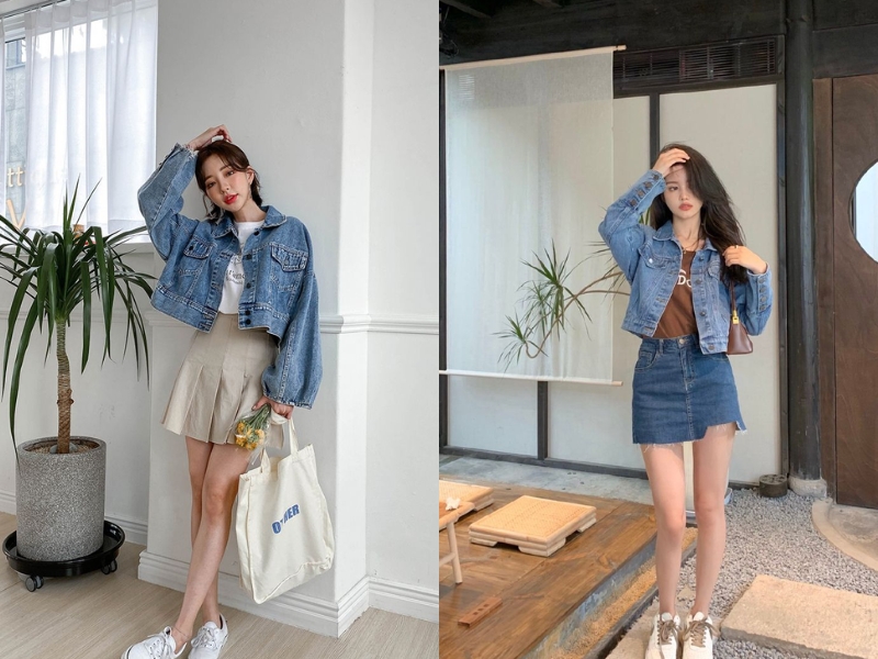 phối đồ với áo khoác jean