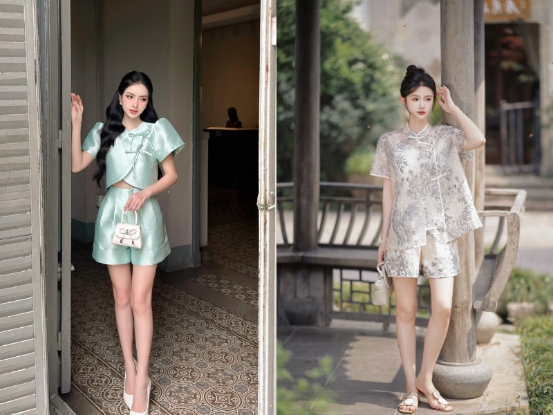 sườn xám phối quần ngắn