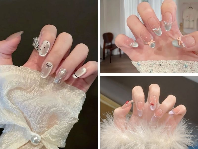 Mẫu nail thạch mắt mèo trong suốt