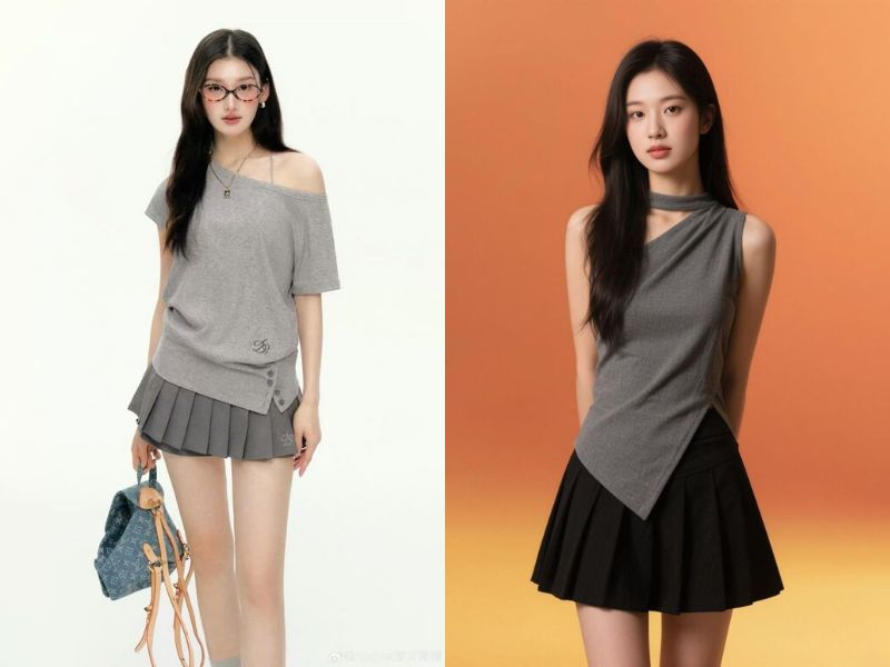Chân váy xòe phối đơn giản cute cho nữ