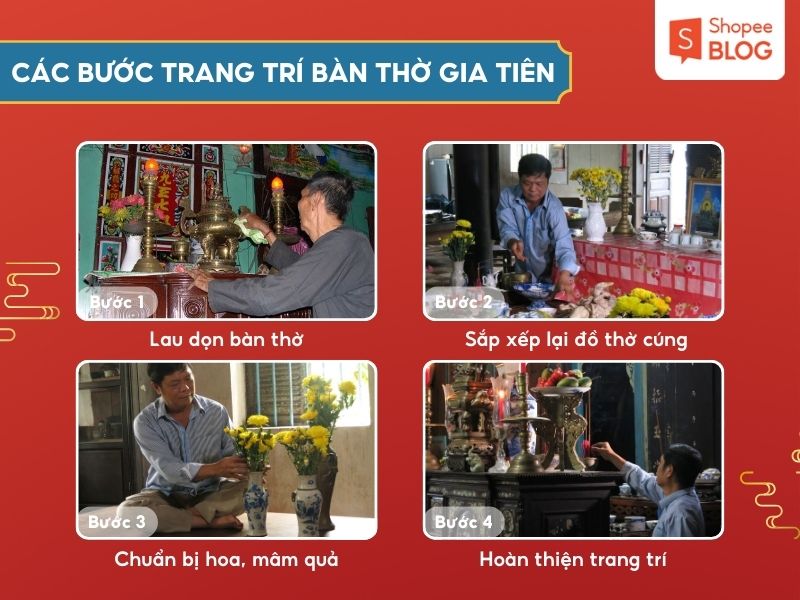 Các bước trang trí bàn thờ gia tiên ngày Tết