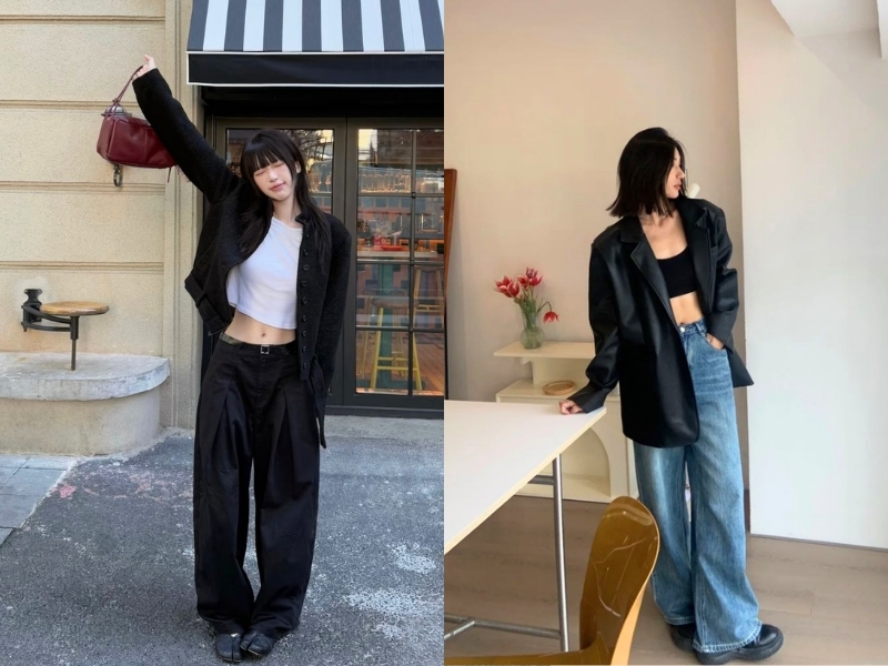 Mix áo vest đen nữ với áo croptop