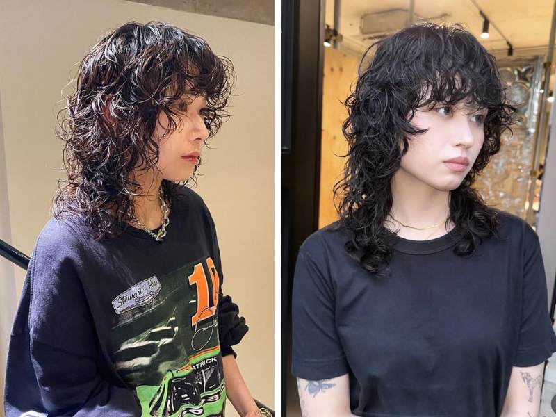 Tóc ngắn xoăn hippie dáng mullet