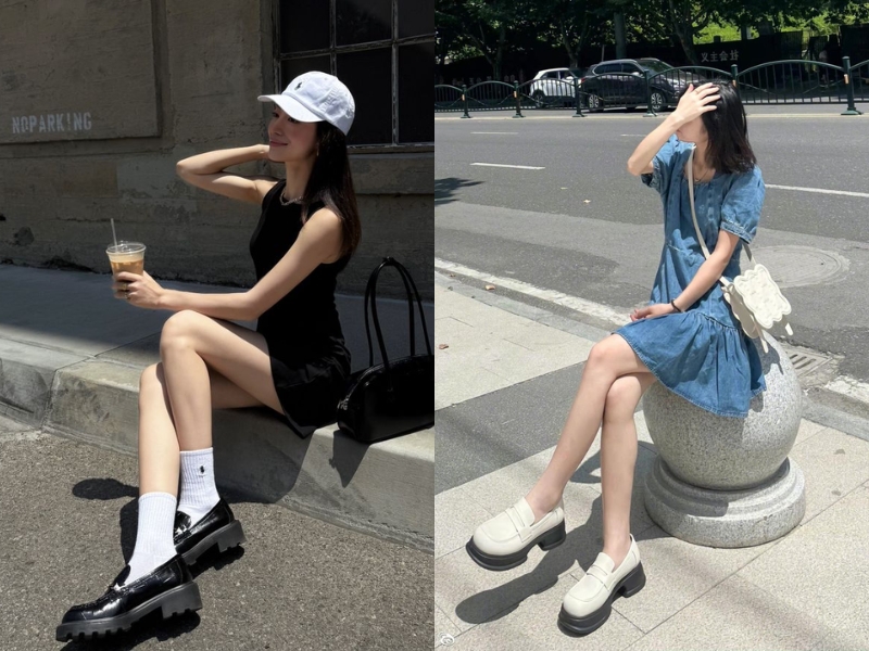 giày loafer với đầm maxi 