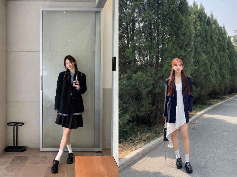 Giày loafer nữ và áo blazer