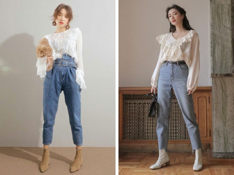 Phối quần baggy và áo kiểu bèo nhún