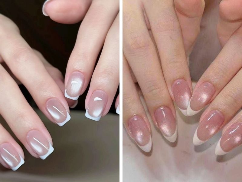 Mẫu nail thạch mắt mèo sơn french đầu móng