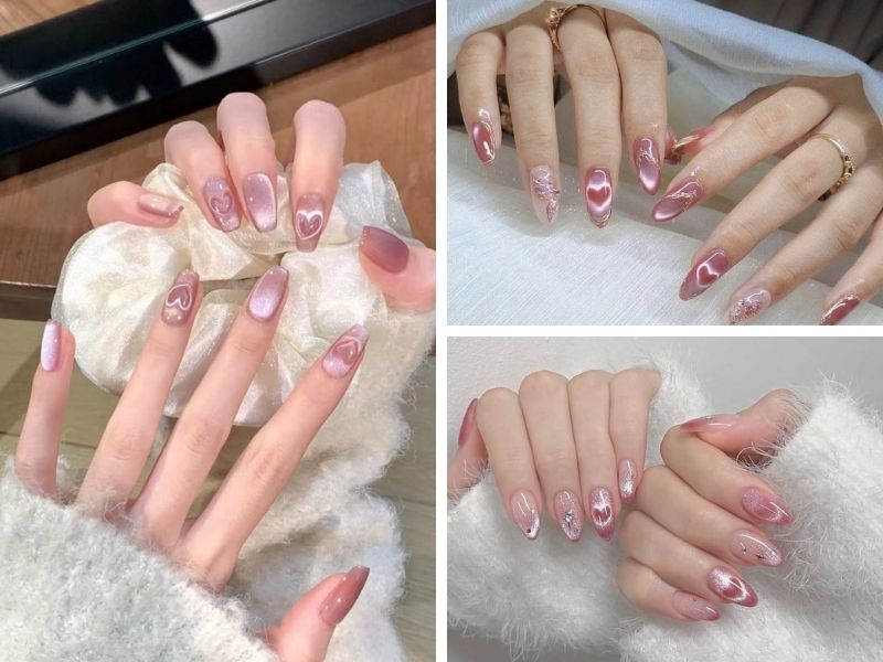 Mẫu sơn gel thạch mắt mèo tone hồng