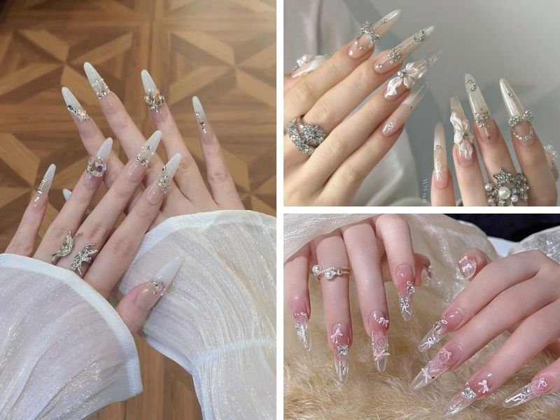 Mẫu sơn gel thạch mắt mèo đính đá