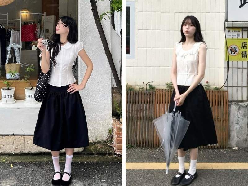 Cách phối đồ với giày búp bê đen