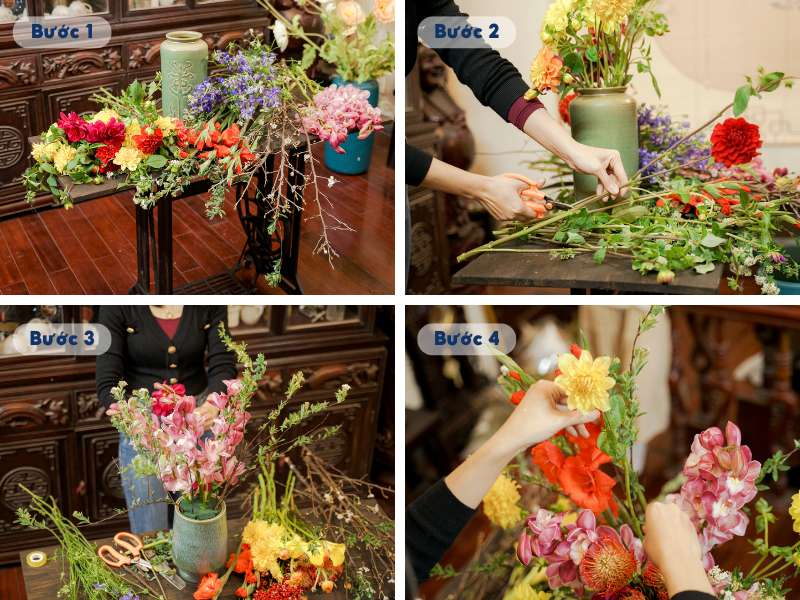 Cách cắm hoa bàn thờ ngày Tết với thược dược