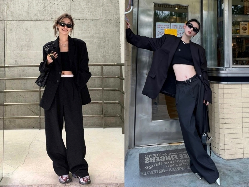 Mix áo vest đen nữ với áo croptop