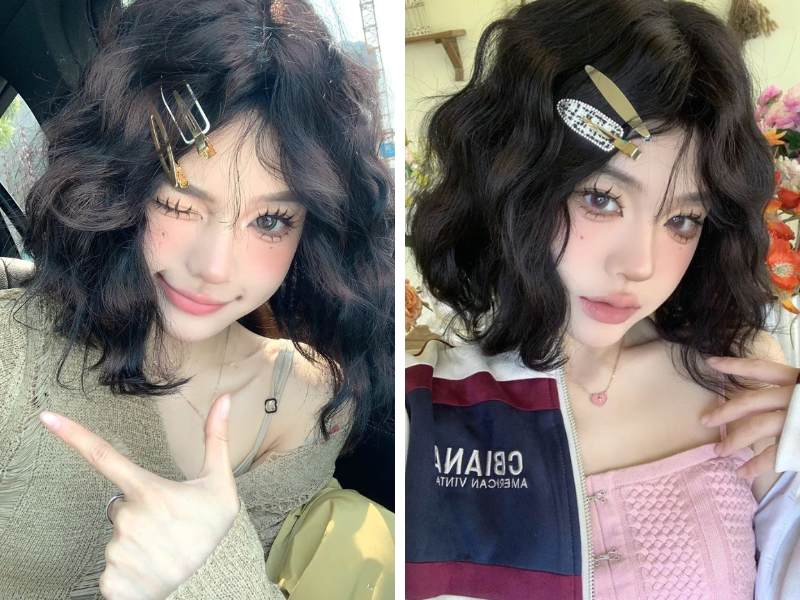 Tóc xoăn hippie ngắn ngang vai