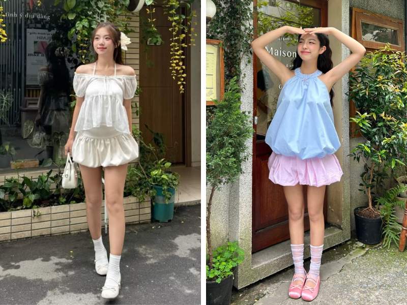 Giày búp bê phối đồ cùng chân váy bí