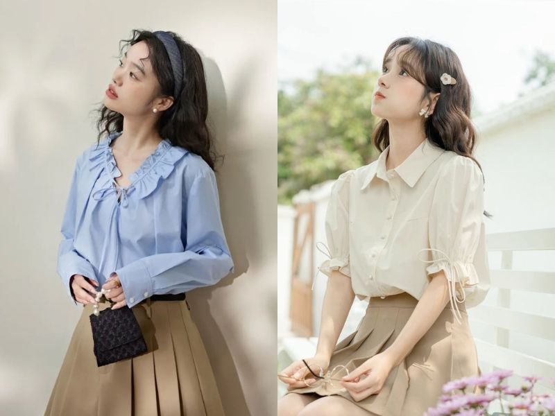 phối đồ nữ cute với áo tay phồng