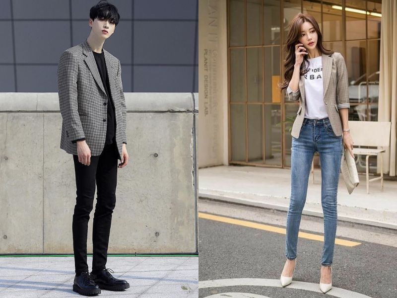 áo blazer với quần skinny jeans