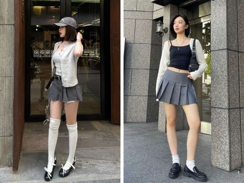 Áo croptop phối chân váy tennis cho dáng quả lê