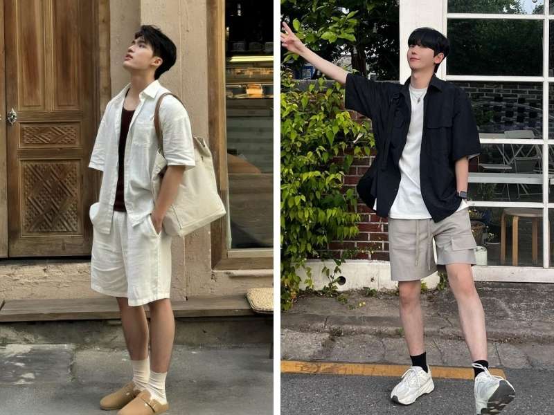 Mix áo thun với quần short cho nam đi Sapa