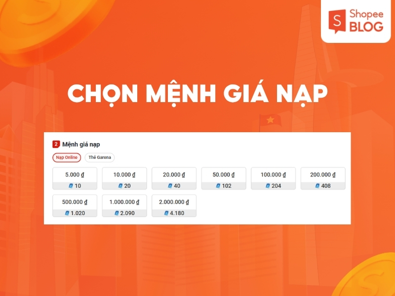 Chọn mệnh giá nạp thẻ