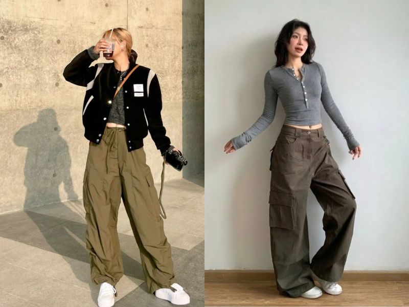 áo croptop quần cargo và áo jacket