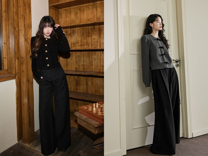 Kết hợp áo cardigan dáng ngắn với quần tây