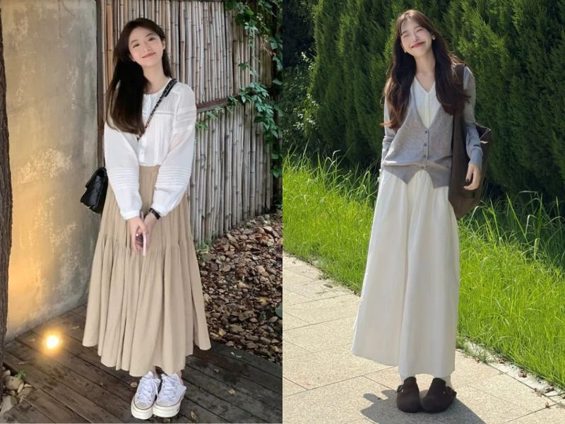 Cardigan và váy midi 