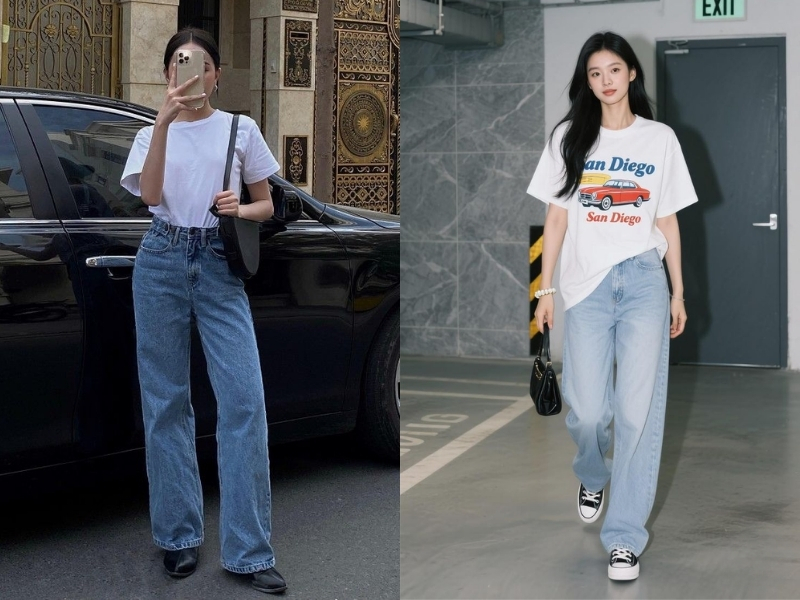 Áo thun phối quần jeans basic dành cho nữ
