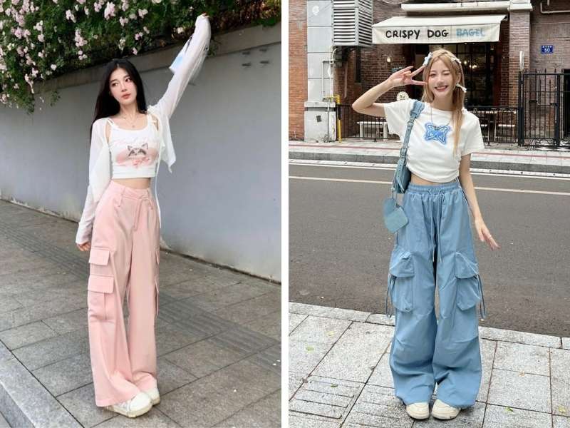 Quần cargo mix áo thun cho dáng quả lê