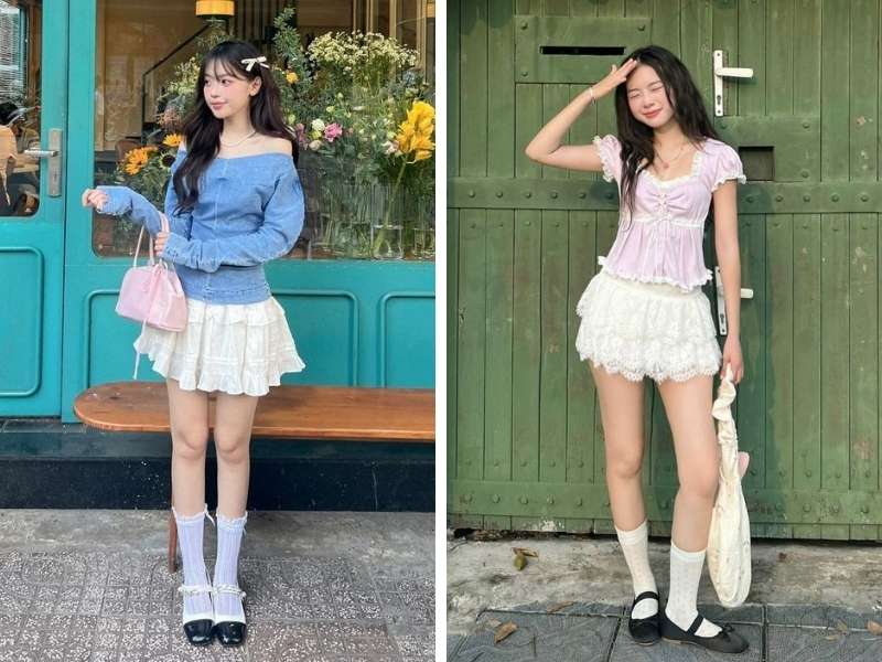 Mẫu chân váy xòe ngắn cho dáng quả lê