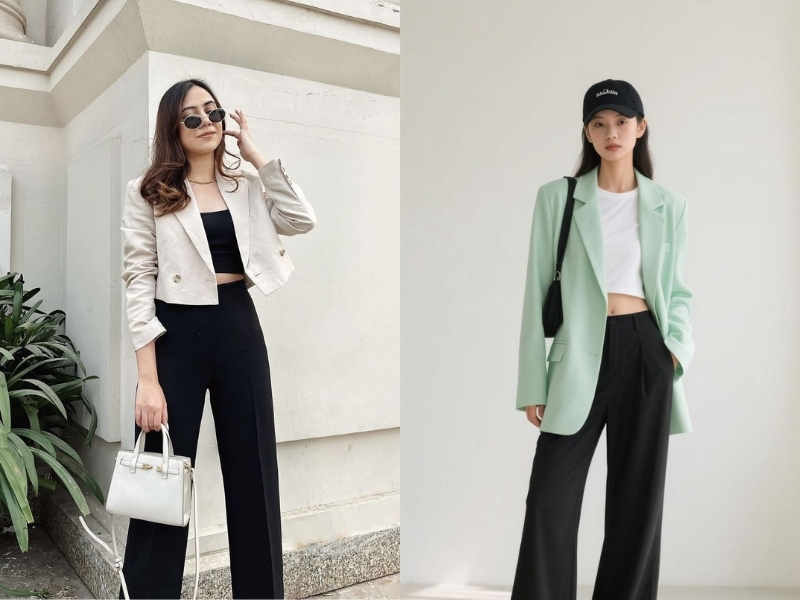 Mix áo blazer cho người thấp với áo croptop