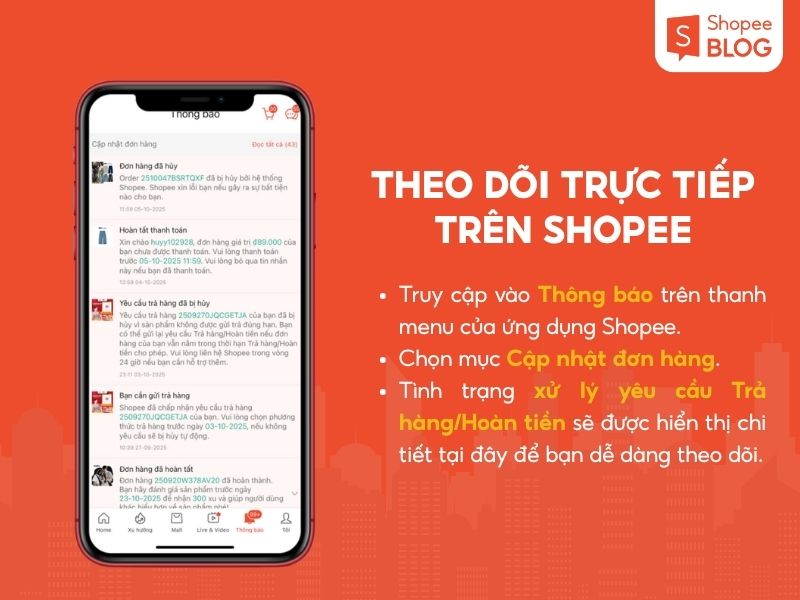Cách theo dõi tình trạng Trả hàng/ Hoàn tiền trên Shopee