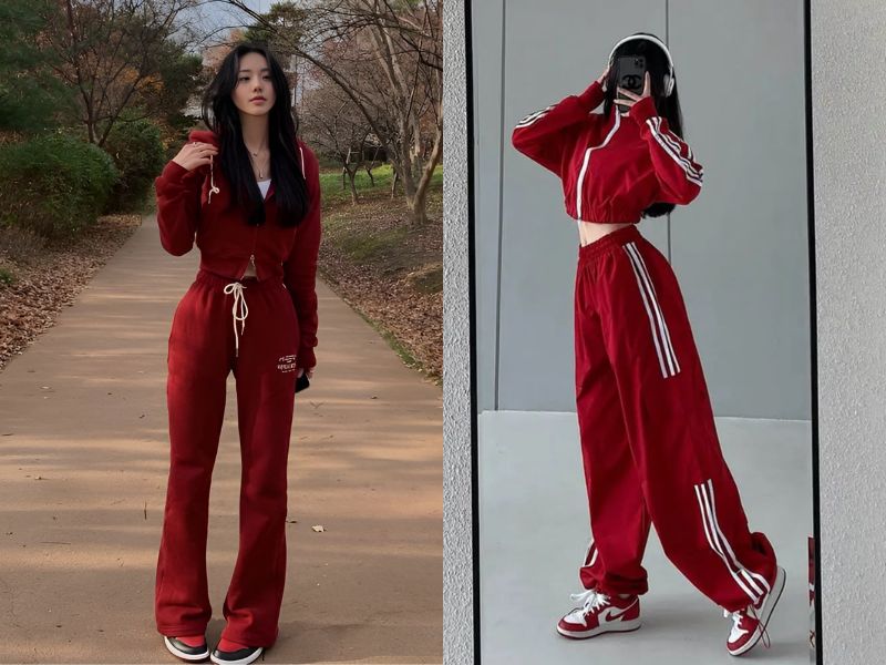 áo croptop đỏ quần thể thao
