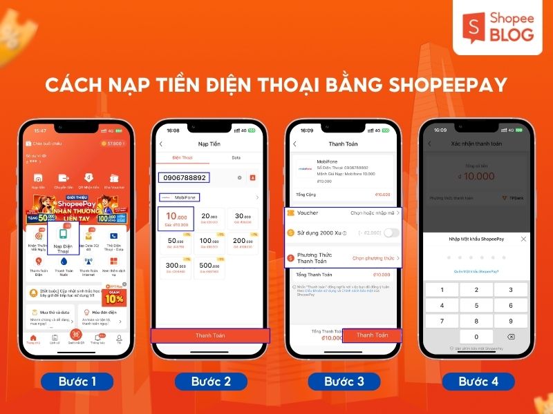 Cách dùng ví ShopeePay để nạp điện thoại
