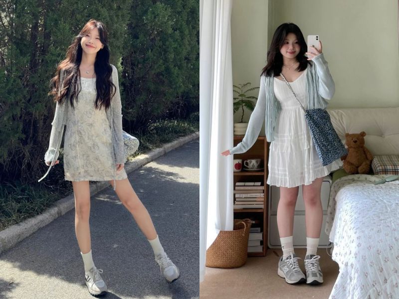 váy ngắn áo cardigan