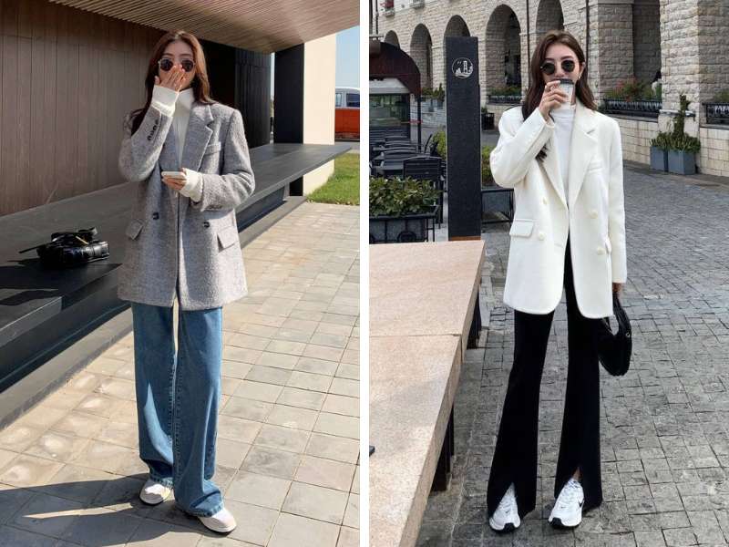 Phối áo giữ nhiệt với blazer đi Sapa