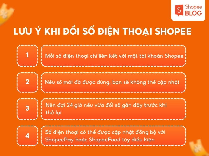 Những lưu ý quan trọng khi đổi số điện thoại Shopee